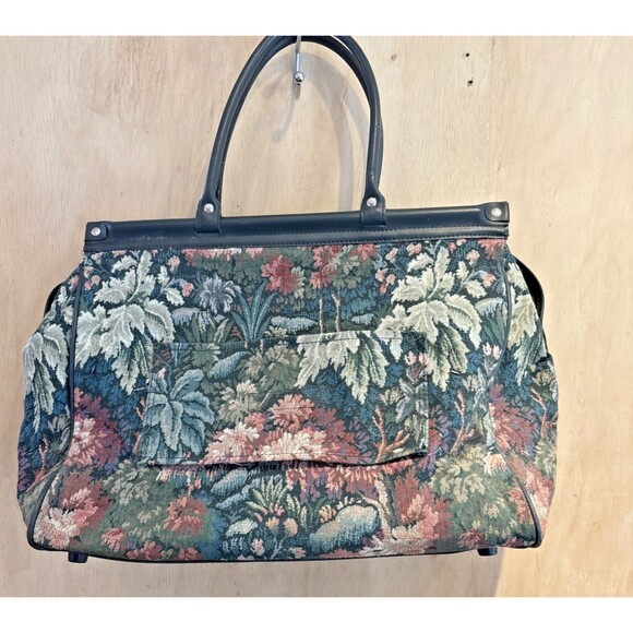 Vintage Atlantic Carpet Bag Carryon Mary Poppins Style Floral Tapestry Green - Picture 2 of 7
